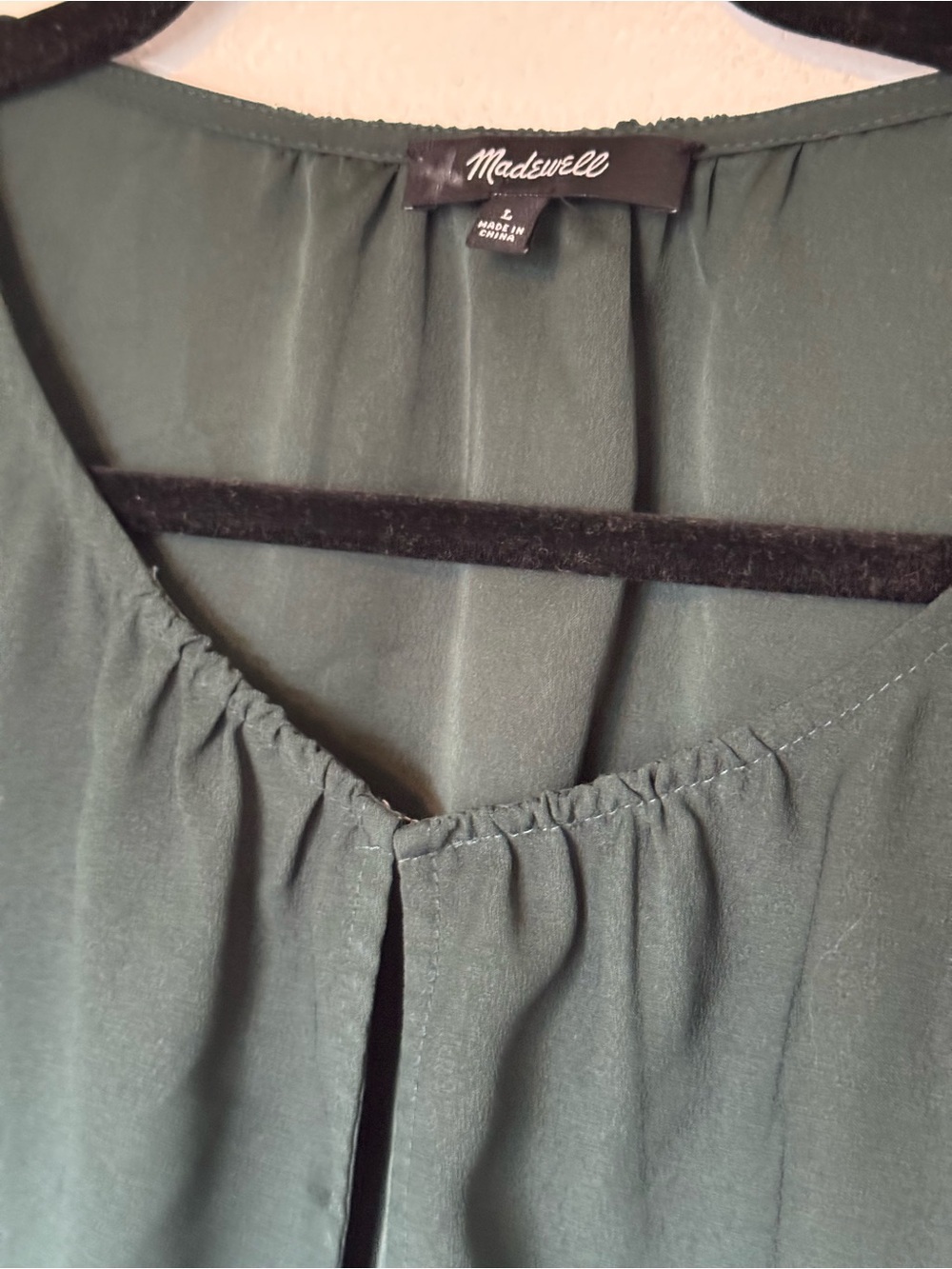 Madewell Dark Green Ruffle Peplum Tie-Neck Blouse - Picture 2 of 5